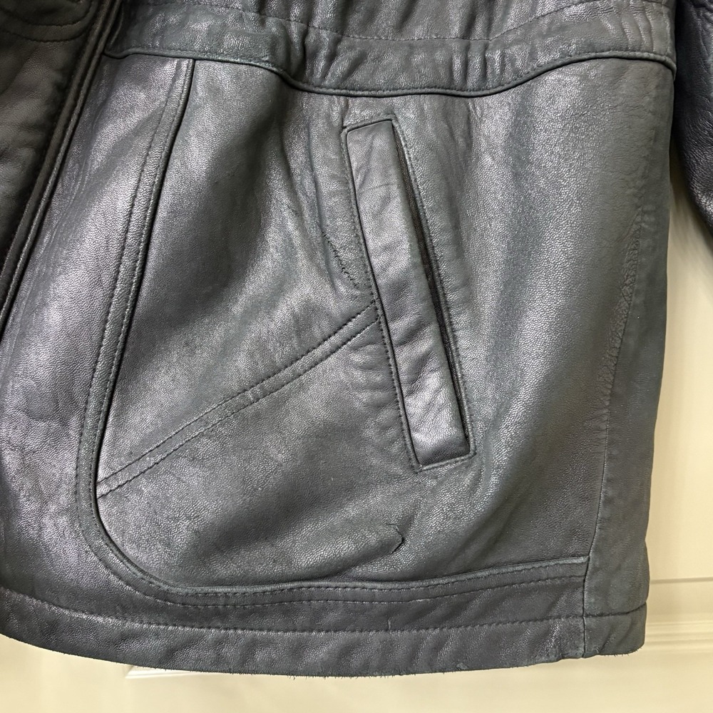 Vintage Tibor Heavy Black Leather Zip In/Out Lined Car Coat Motorcycle Jacket L - Picture 9 of 16